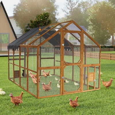 Dolonm  Walk-in Chicken Coop 110" with Waterproof Cover & 2 Doors - Large Outdoor Cat Playpen for Kittens, Galvanized Mesh Safety