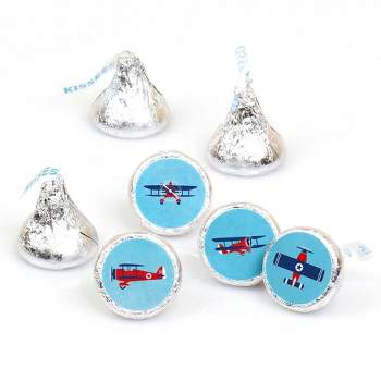 Big Dot of Happiness Taking Flight Airplane - Baby Shower or Birthday Party Round Candy Sticker Favors - Labels Fits Chocolate Candy (1 sheet of 108)
