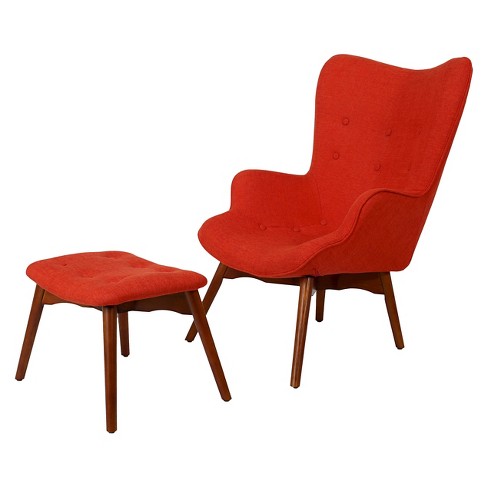 Hariata Fabric Contour Chair With Ottoman Set Red Christopher