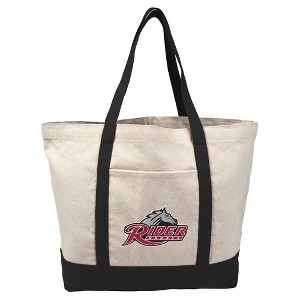Rider University Primary Logo Canvas Tote Bag With External Pocket, Reusable Shoulder Bag for Shopping, School, Beach, Black - 1 of 4