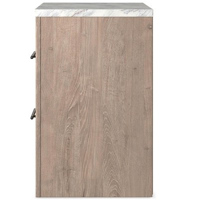 Light Brown and White Faux Marble Top 2-Drawer Nightstand