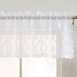 HLC.ME Isabella Floral Rod Pocket Lace Sheer Short Valance for Small Windows, Kitchen and Bathroom - 54 W x 18 L - 1 of 4
