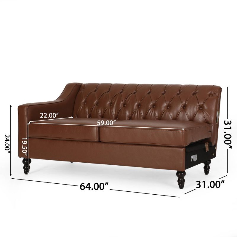Furman Contemporary Tufted Chaise Sectional Cognac Brown/Dark Brown - Christopher Knight Home, 4 of 17