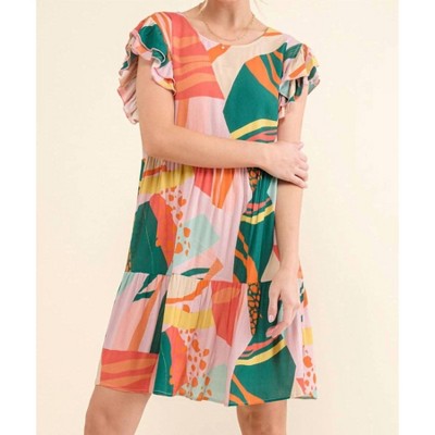 Women's Printed Double Ruffle Sleeve Dress - And The Why