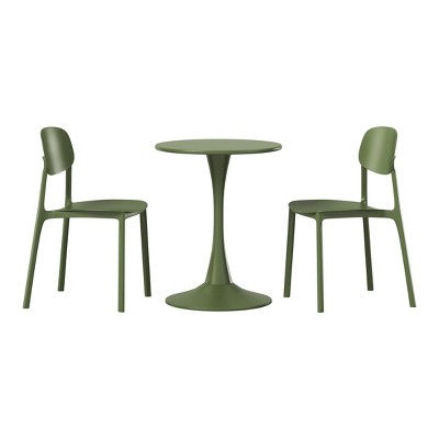 WestinTrends Playa 3-Piece Outdoor Round Metal Patio Dining Table Set With Stackable Resin Patio Side Chairs