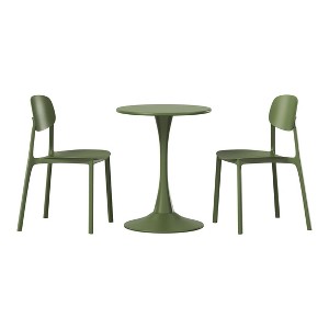 WestinTrends Playa 3-Piece Outdoor Round Metal Patio Dining Table Set With Stackable Resin Patio Side Chairs - 1 of 4