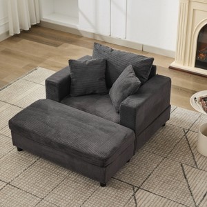 Chaise Lounge with Removable Ottoman, Corduroy Upholstered Armchair Accent Chair Sleeper Sofa Chair - ModernLuxe - 1 of 4