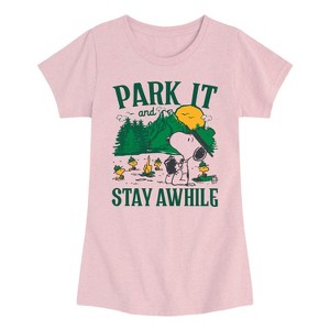 Girls' - Peanuts - Park It And Stay Awhile Fitted Short Sleeve Graphic T-Shirt - 1 of 4