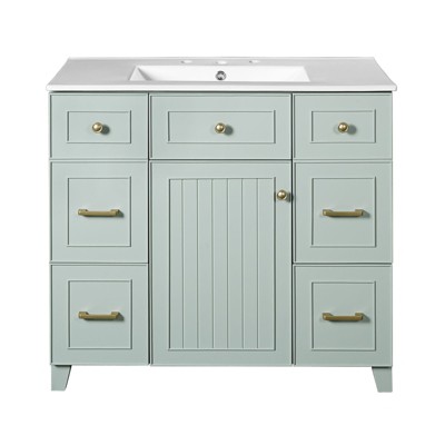 INFURNIC Vanity Tables, Compact Bathroom Vanity with Ample Storage for Small Spaces and Easy Maintenance, Light Green, 18.3"*36"*34"