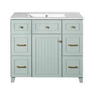 INFURNIC Vanity Tables, Compact Bathroom Vanity with Ample Storage for Small Spaces and Easy Maintenance, Light Green, 18.3"*36"*34" - 1 of 4