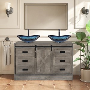 ELECWISH Bathroom Vanities, 48'' Barn Door Farmhouse Bathroom Vanity Cabinet with 6 Drawers, Standing Bathroom Vanity Set - 1 of 4