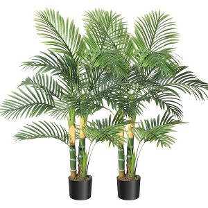Golden Cane Palm Artificial Tree,4ft Fake Tropical Palm Plant, Pre Potted Faux Greenery Plant for Indoor Outdoor Home Decor Office House(Set of 2) - 1 of 4