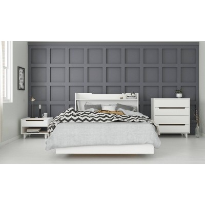Aerial White Full/Double Floating Platform Bed with Wood Frame