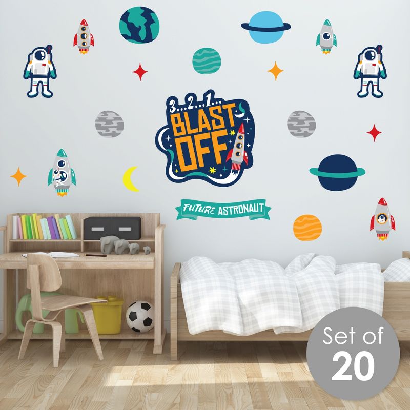 Big Dot of Happiness Blast Off to Outer Space - Peel and Stick Nursery and Kids Room Vinyl Wall Art Stickers - Wall Decals - Set of 20, 3 of 11