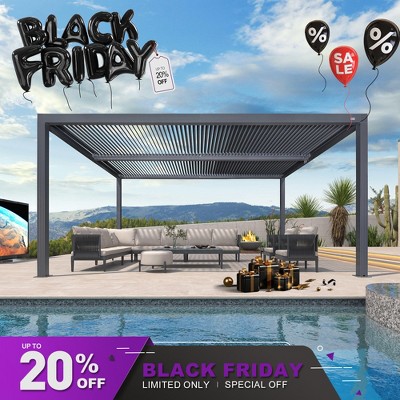 PURPLE LEAF Louvered Pergola Outdoor Aluminum Pergola with Adjustable Roof for Deck Backyard Garden Grey Hardtop Gazebo