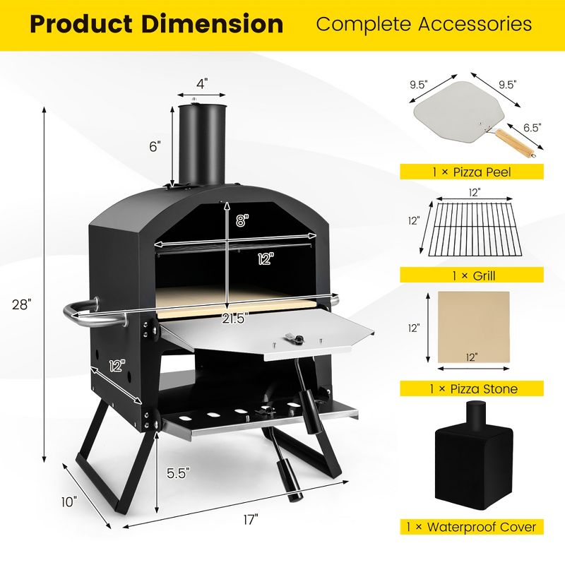 Costway 2-Layer Pizza Oven Wood Fired Pizza Grill Outside Pizza Maker with Waterproof Cover, 3 of 11