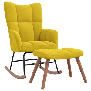 vidaXL Rocking Chair with a Stool Mustard Yellow Velvet - 1 of 4