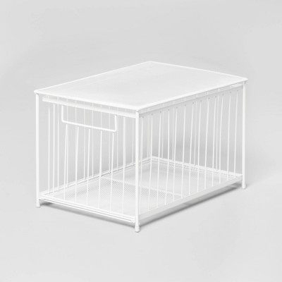 14 in. W 2-Tier Ventilated Wire Sliding Cabinet Organizer in White