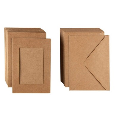 48-Pack Photo Insert Greeting Cards with Envelopes Included, Kraft Brown Paper, Holds 4" x 6" Photos