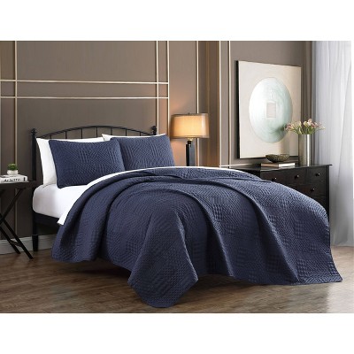 Queen 3pc Yardley Embossed Quilt Set Navy - Geneva Home Fashion