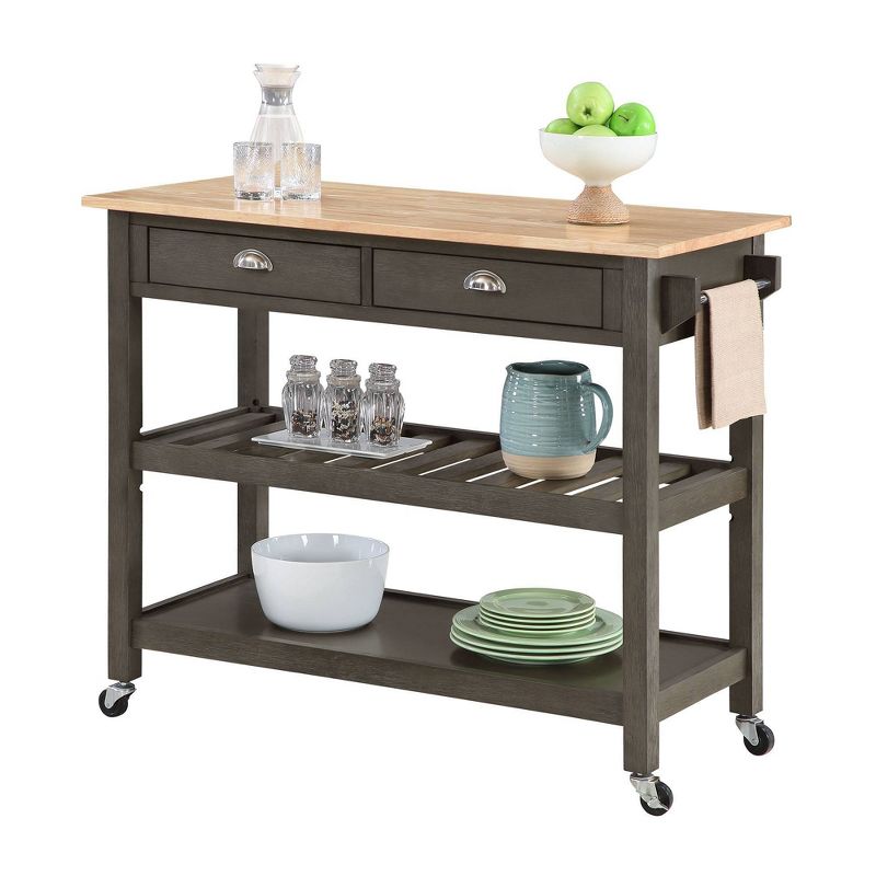 American Heritage 3 Tier Butcher Block Kitchen Cart with Drawers - Breighton Home, 3 of 10