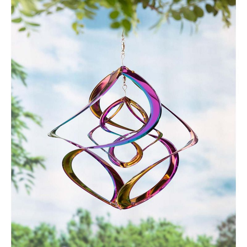 Wind & Weather Vibrant Multi-Colored Iridescent Dual Spiral Hanging Metal Wind Spinner, 2 of 4