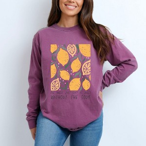 Simply Sage Market Women's Boho Lemon Sweet Without Sour Long Sleeve Garment Dyed Tee - 1 of 4