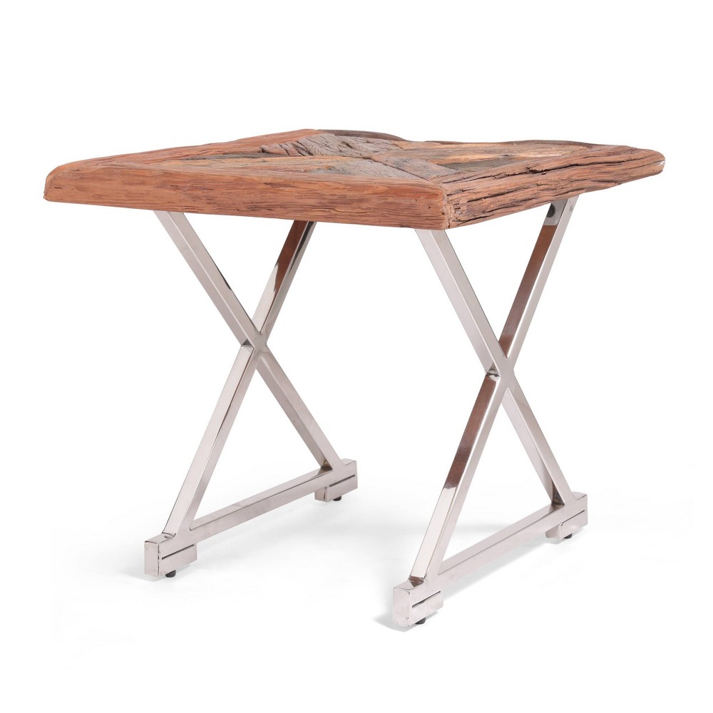Photos - Coffee Table Treutlen Handcrafted Boho Wooden End Table Natural/Silver - Christopher Kn