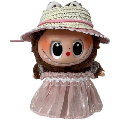 Doll Clothes Superstore Elegant Light Pink Chiffon Dress with Fancy Hat for 17.5 cm Labubu Dolls