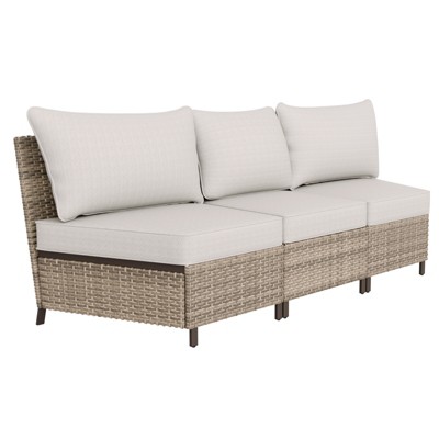 EAGLE PEAK Coastal Vista  3 Piece Curved Outdoor Wicker Sofa, Outdoor Wicker Armless Chair with Cushion