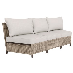 EAGLE PEAK Coastal Vista  3 Piece Curved Outdoor Wicker Sofa, Outdoor Wicker Armless Chair with Cushion - 1 of 4