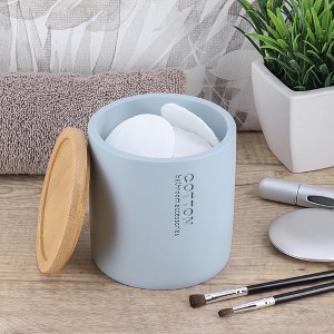 Evideco French Home Goods Sleek Cotton Pad Holder - Polyresin Bathroom Storage Container with Bamboo Lid - 1 of 4