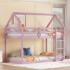 RISOKEYS Twin over Twin Rubber Wood Floor Bunk Bed - House-Shaped Bunk Bed Frame with Ladder and Guardrails, Floor Bunk Bed for Kids & Teens - 2 of 4