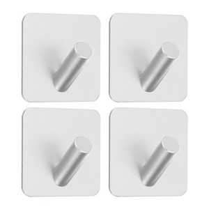 Unique Bargains Aluminum Self-Adhesive Slash Sticky Bathroom Kitchen Towel Hooks 4 Pcs - 1 of 3