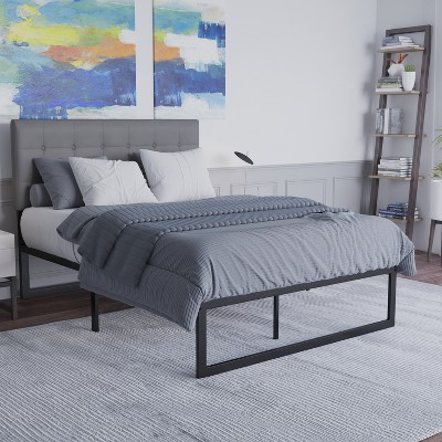 Full Black Metal Platform Bed with Storage and Slats