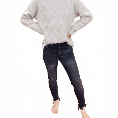 Women's Button Fly Raw Hem Skinny Jeans - RISEN