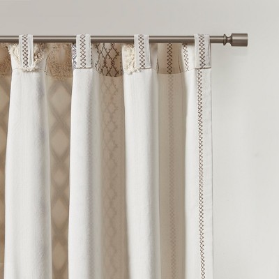 Wikineon Cotton Printed Curtain Panel with Chenille Stripe and Lining Ivory 50x95