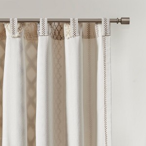 Wikineon Cotton Printed Curtain Panel with Chenille Stripe and Lining Ivory 50x95 - 1 of 4