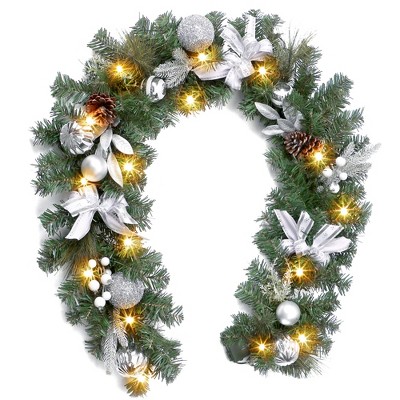 CuisinSmart Christmas Garland, 6 Ft Pre-Lit Christmas Garland Decorations with Ribbon Bows, Ball Ornaments