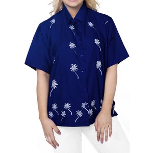 LA LEELA Women's Summer Casual Hawaiian Blouse Shirt Solid Blouses Short Sleeve Button Up Dress Tops Tee Shirts Tank Top Women - 1 of 3