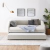 CAVINAS Twin Size Bed Frame, Linen Fabric Upholstered Daybed with Trundle, Tufted Sofa Bed with Diamond-Tufted Backrest and Stylish Wingback Arms - 3 of 4