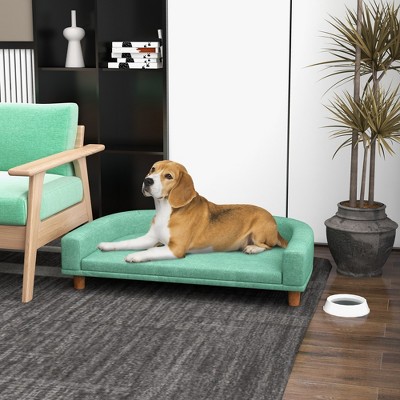 Green Elevated Dog Sofa Couch with Wooden Legs