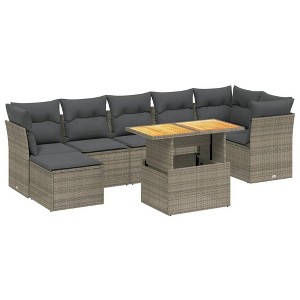 vidaXL Garden Sofa Set Black PE rattan Large Adjustable Feet - Gray and Dark Gray 3x Middle + 3x Corner + Footrest + Table - 1 of 4