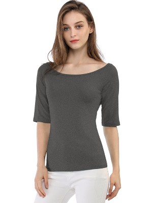 INSPIRE CHIC Women's Half Sleeves Scoop Neck Fitted Layering Soft T-Shirt