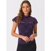 INSPIRE CHIC Women's Elegant Floral Lace Short Sleeve Keyhole Back Semi-Sheer Top - 2 of 4