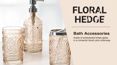Blush Pink Embossed Glass Toothbrush Holder with Chrome Top