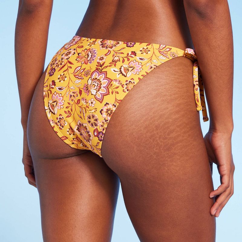 Women's Side-Tie High Leg Extra Cheeky Bikini Bottom - Shade & Shore™ Gold Paisley Print, 3 of 7