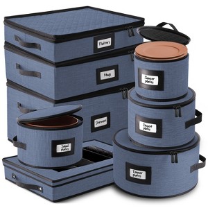 StorageBud Fine China Storage Containers, Durable Dinnerware Storage Set, Hard Shell Quilted Dish Storage Boxes with Felt Dividers - 1 of 4