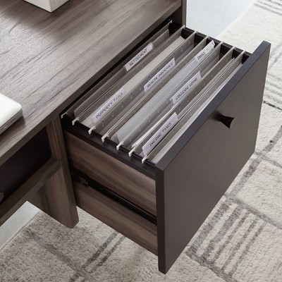 Jet Acacia Engineered Wood and Metal Writing Desk with File Storage