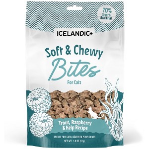 Icelandic+ Soft & Chewy Bites - Trout, Raspberry & Kelp - 1.8oz Cat Treats - 1 of 4